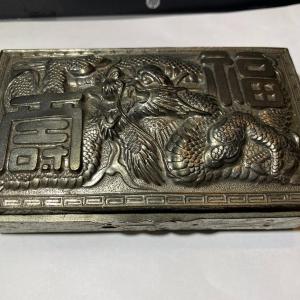 Photo of Vintage Asian Silver-toned Metal Dragon Hinged Trinket Box in VG Preowned Condit