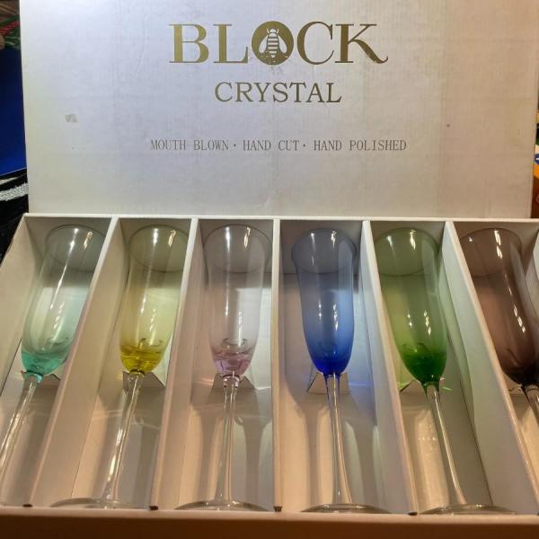 Photo of Vintage Never Used BLOCK Colored Champagne Flutes Set of 6 Hand Blown Crystal St