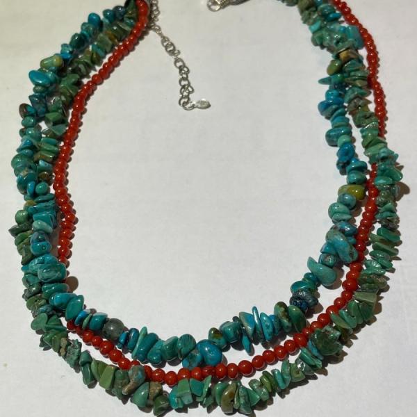 Photo of Triple Strand Designer Sterling Silver New Never Used Fashion Turquoise/Coral Be
