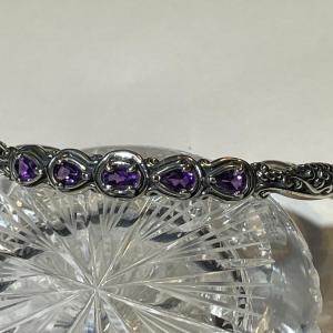 Photo of New Never Used CAROLYN POLLACK 925 Sterling Silver AMETHYST Swirl Cuff Bracelet 