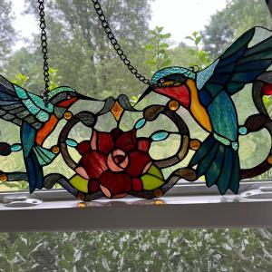 Photo of 24" Wide Hummingbird Faux Stained-Glass Window Hanging
