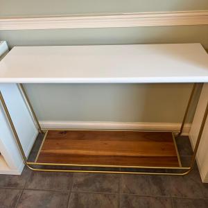 Photo of White Sayer Console Table Gold Metal Legs Wood Shelf
