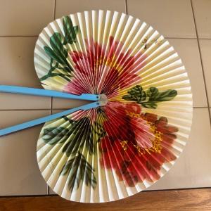 Photo of Vintage Chinese Hand Held Folding Fan 9.5 Inch Span Flowers and Bees