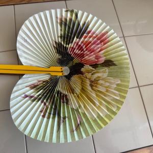 Photo of Vintage Chinese Hand Held Folding Fan 9.5 Inch Span Flowers and Bees