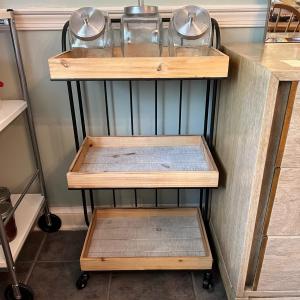 Photo of Rustic 3 Tier Rolling Bar Kitchen Cart +3 Retro Cannister Jars
