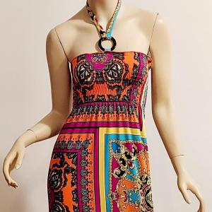 Photo of Vtg Paisley Psychedelic Maxi Halter Dress with front loop
