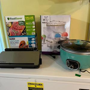 Photo of Lot of Kitchen Items - Food Saver, Snow Cone Maker, Crock Pot