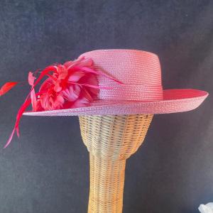 Photo of Pink Wide Brim Hat with Feather Bow