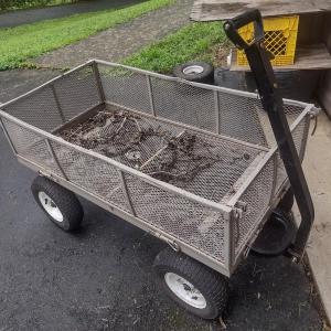 Photo of Metal Mesh Garden Pull Cart with Pnuematic Tires