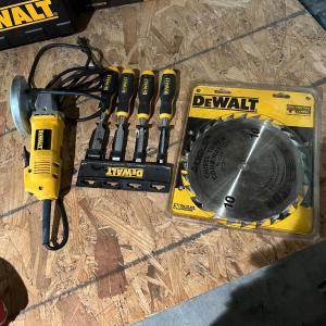 Photo of Dewalt Tools Lot - Grinder, Chisel Set, Saw Blade