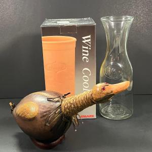 Photo of LOT 168: Leather Wrapped Duck Wine Decanter Made in Italy and More