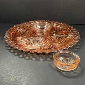 Photo of LOT 170: Pink Depression Glass Hors d'Ouerves / Snack Tray Set