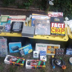 Photo of July 27th Large Backyard sale , most items 6 for $20 unless marked otherwise.