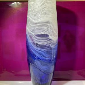 Photo of Vintage Mid-Century Modern Art Glass Spun Blue/White Vase 10" Tall in Good Preow