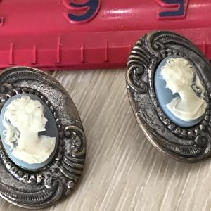 Photo of Large Vintage Blue Cameo Earrings