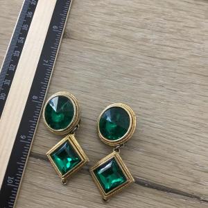 Photo of Gold tone green stone like clip on earrings