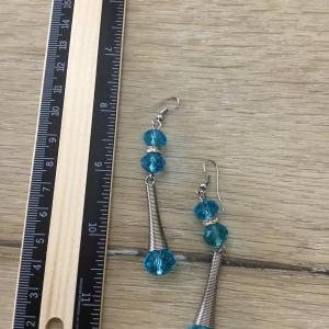 Photo of Silver tone blue beaded fashion earrings