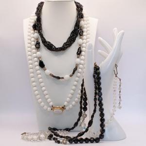 Photo of LOT 316: White Glass Faceted Bead Necklace, Woven Multi-Strand Black Bead Neckla