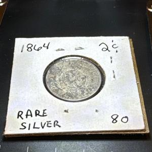 Photo of 1864 2 cent piece RARE SILVER F12