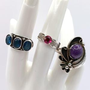 Photo of LOT 303: Set of 3 Sterling Silver & Stone Rings