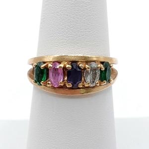 Photo of LOT 310: 10K Gold Birthstone Ring- Emerald, Amethyst, Pink Tourmaline & Blue Top
