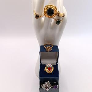 Photo of LOT 305: Vintage Gold-Tone Italy Mosaic Flower Ring & Avon 18K GF Smokey-Tone Ge